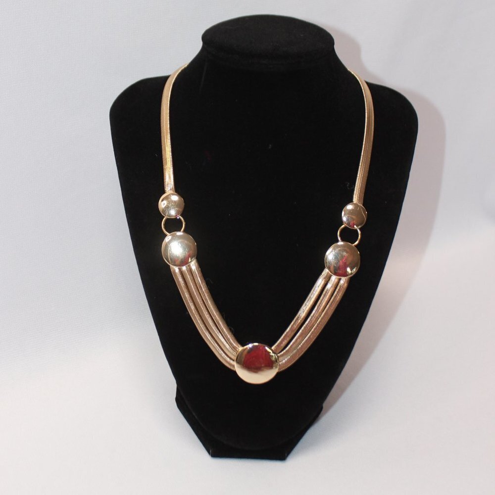 Gold Tone Three Snake Chain Type Strand Necklace